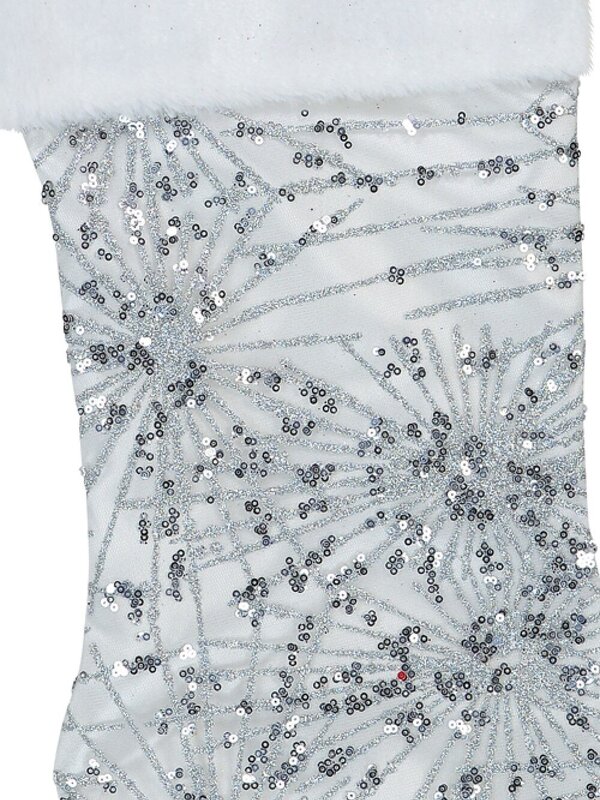 White Satin With Silver Sequin Starburst Pattern Christmas Stocking - 48cm — image 3