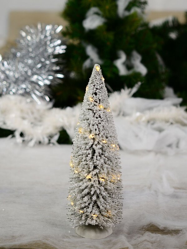 White Snow Flocked LED Pine Tree Village Scenery | 31cm — image 2