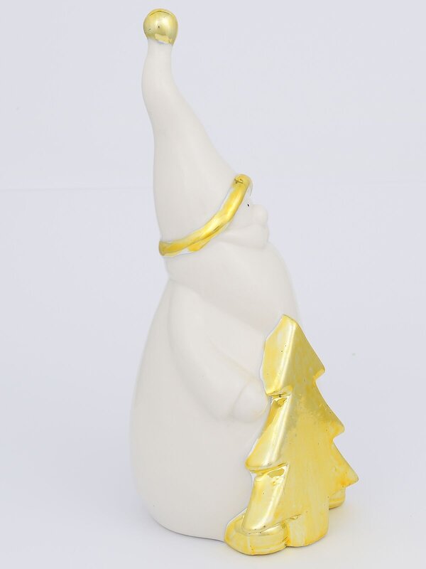 White Winter Large Santa With Gold Tree Ceramic Christmas Ornament - 19cm — image 2