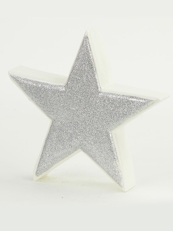 White With Silver Glitter Free Standing Star Ceramic Christmas Ornament - 17cm — image 2