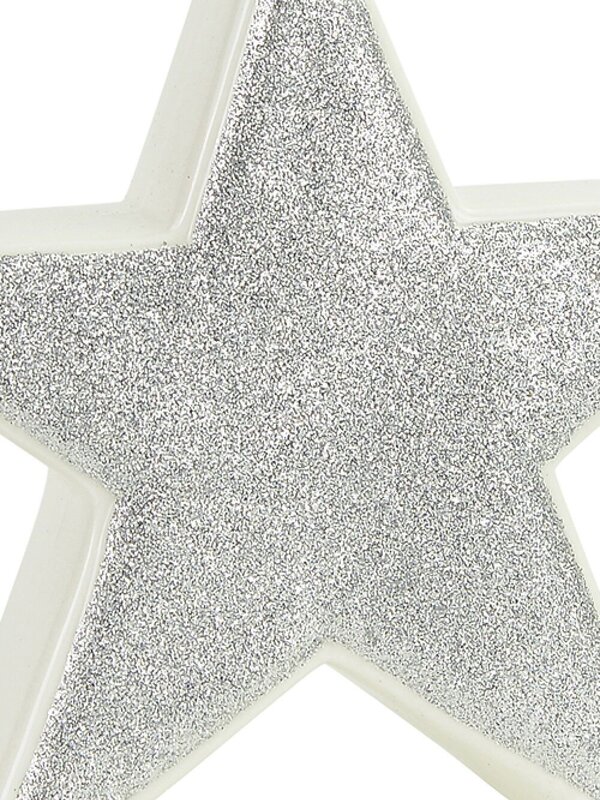 White With Silver Glitter Free Standing Star Ceramic Christmas Ornament - 14cm — image 4