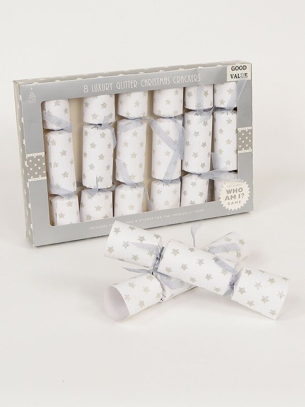White With Silver Stars Bon Bons - 20cm x 8 Pack