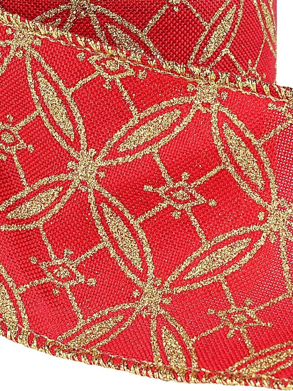 Wired Red Organza Ribbon Gold Glitter Circles & Squares | 9m x 63mm — image 3