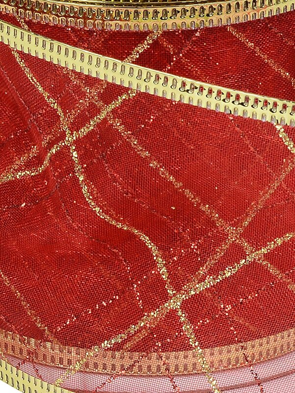 Wired Red Sheer Ribbon Red & Gold Glitter Plaid | 3m x 63mm — image 4
