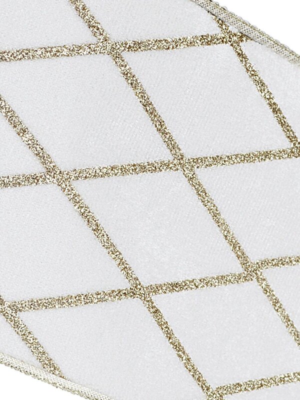 Wired White Velvet Ribbon With Champagne Glitter Diamond | 10m x 10cm — image 7