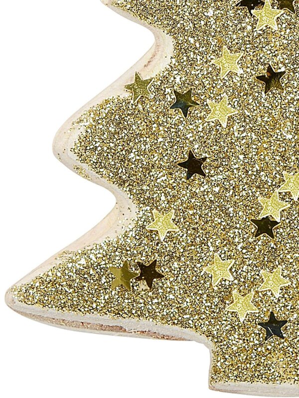 Wood Tree With Gold Glitter & Stars Christmas Tree Hanging Decoration - 11cm — image 3