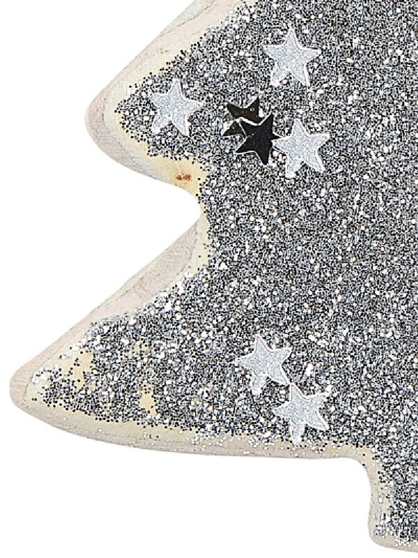 Wood Tree With Silver Glitter & Stars Christmas Tree Hanging Decoration - 11cm — image 3