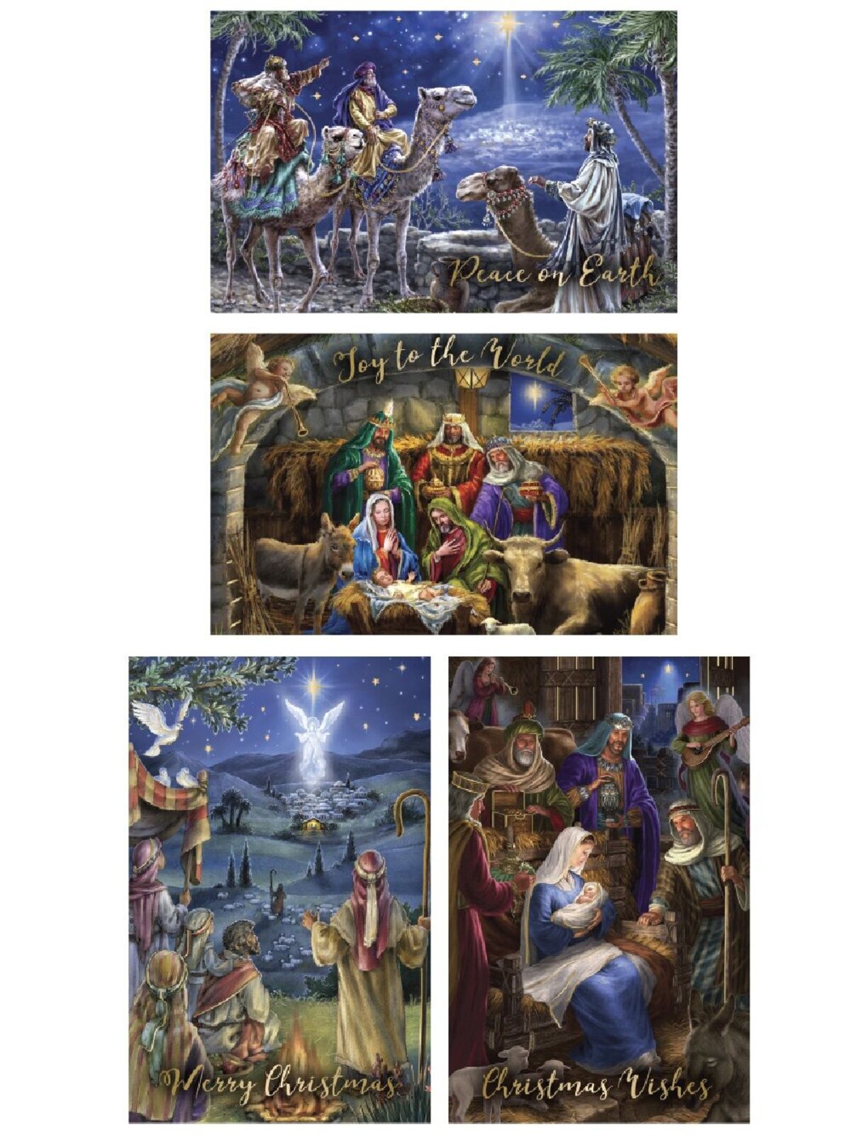 10x 17cm Nativity Scenes Christmas Greeting Cards With Metallic Gold Text Pack