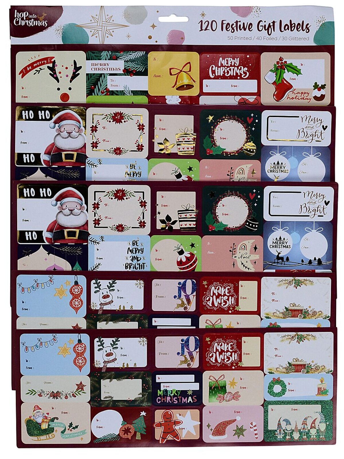 120x Christmas Gift Labels With Foil & Glitter | 6 Sheets
