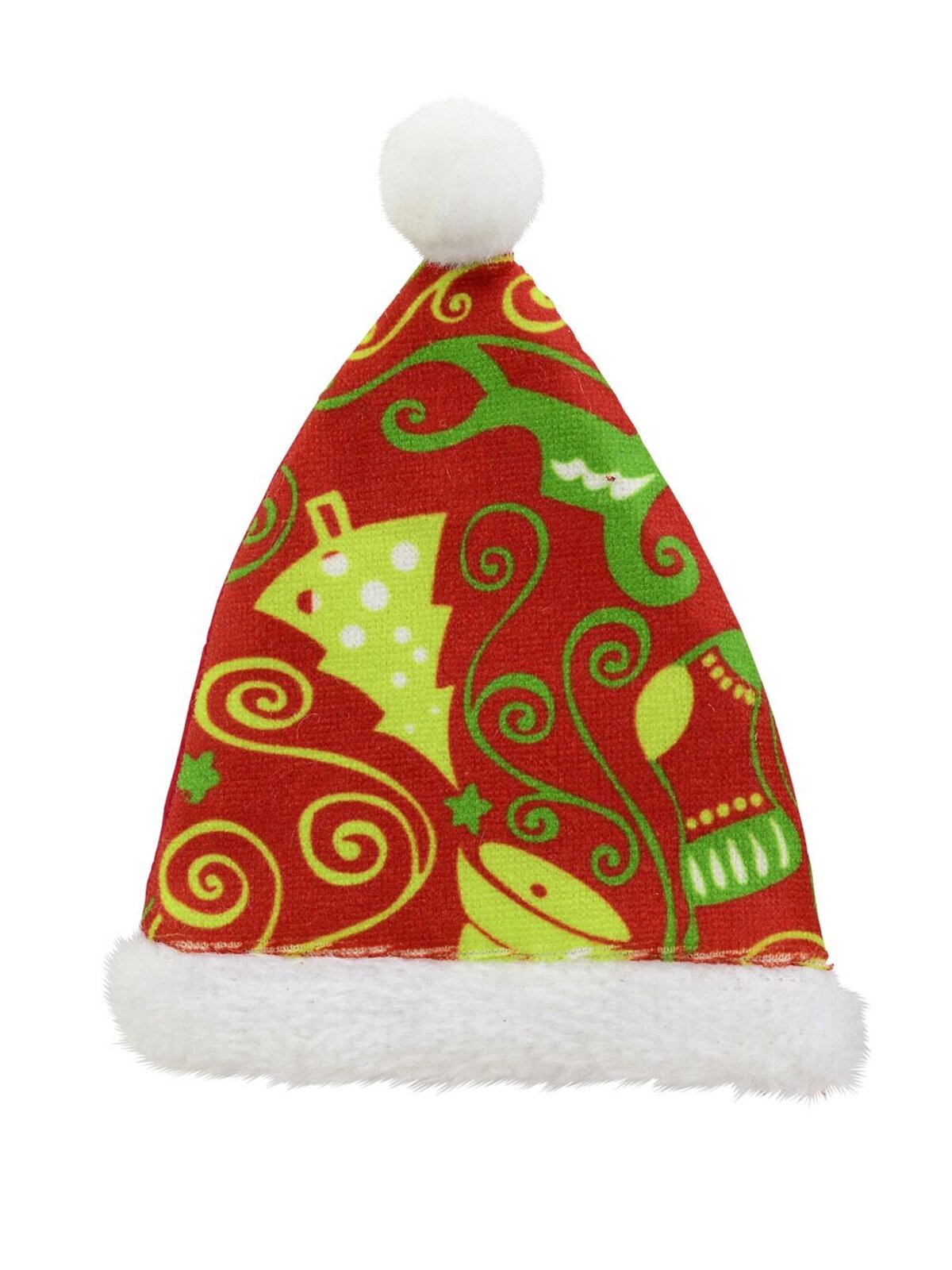 12cm Red Santa Hat with Green Print Christmas Tree Ornament