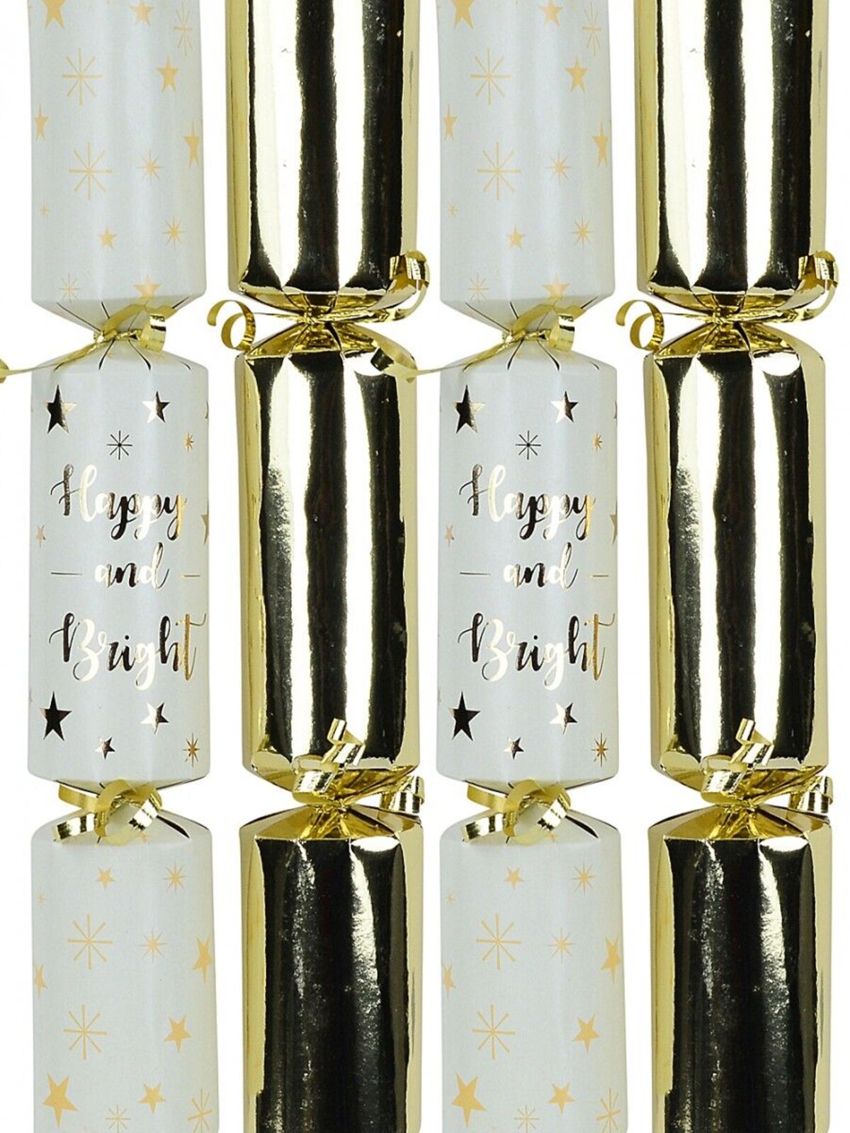 12x Happy & Bright With Shiny Gold Christmas Bon Bons (Crackers) | 30cm