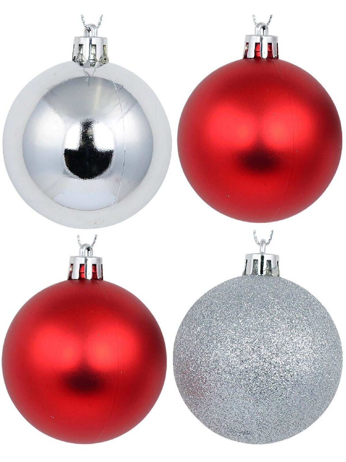 12x Timeless Red & Silver Essential Mixed Finish Baubles | 60mm