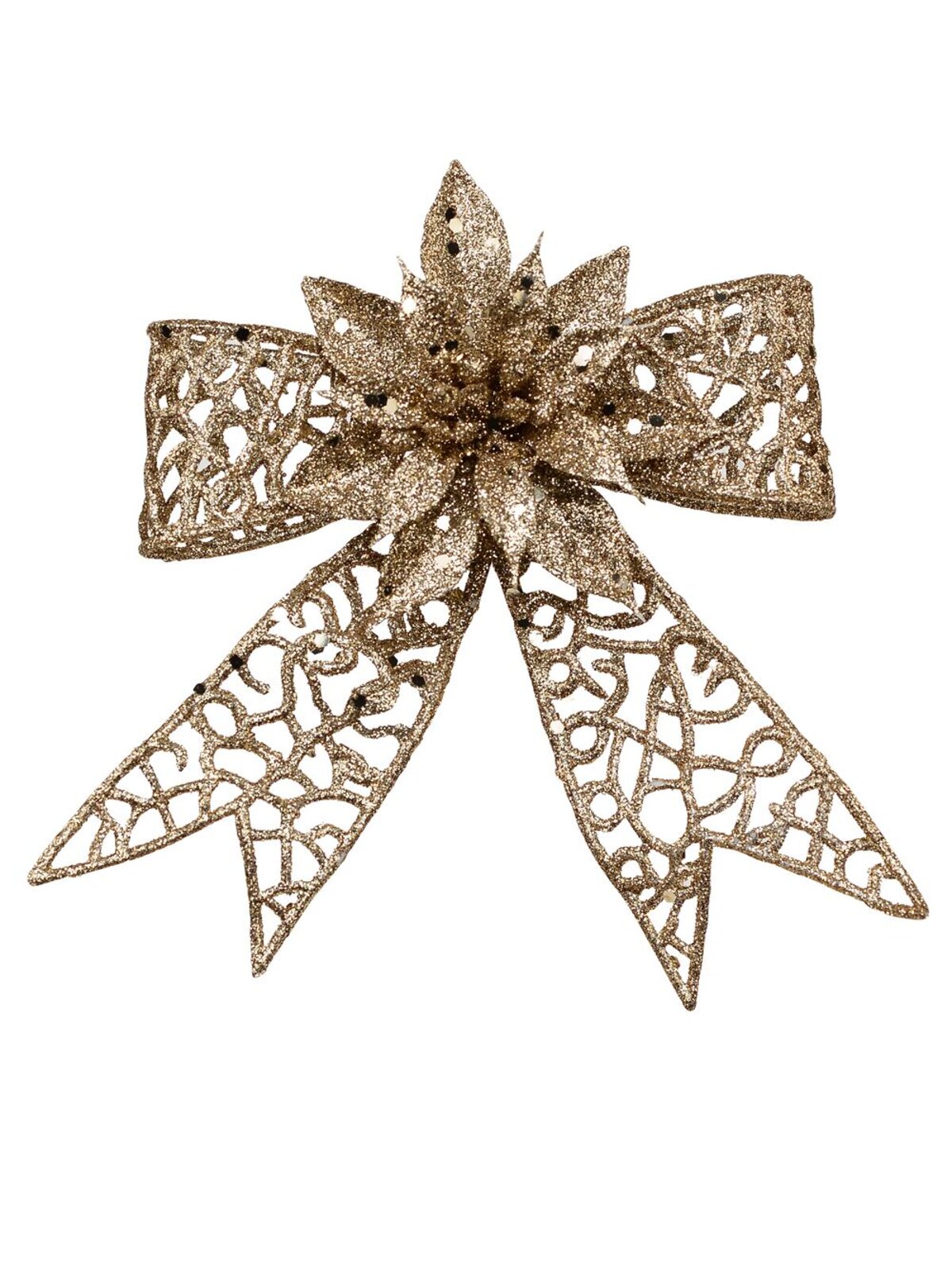 Champagne Mesh Poinsettia Flower & Ribbon Christmas Bow Clip Pick | 13cm