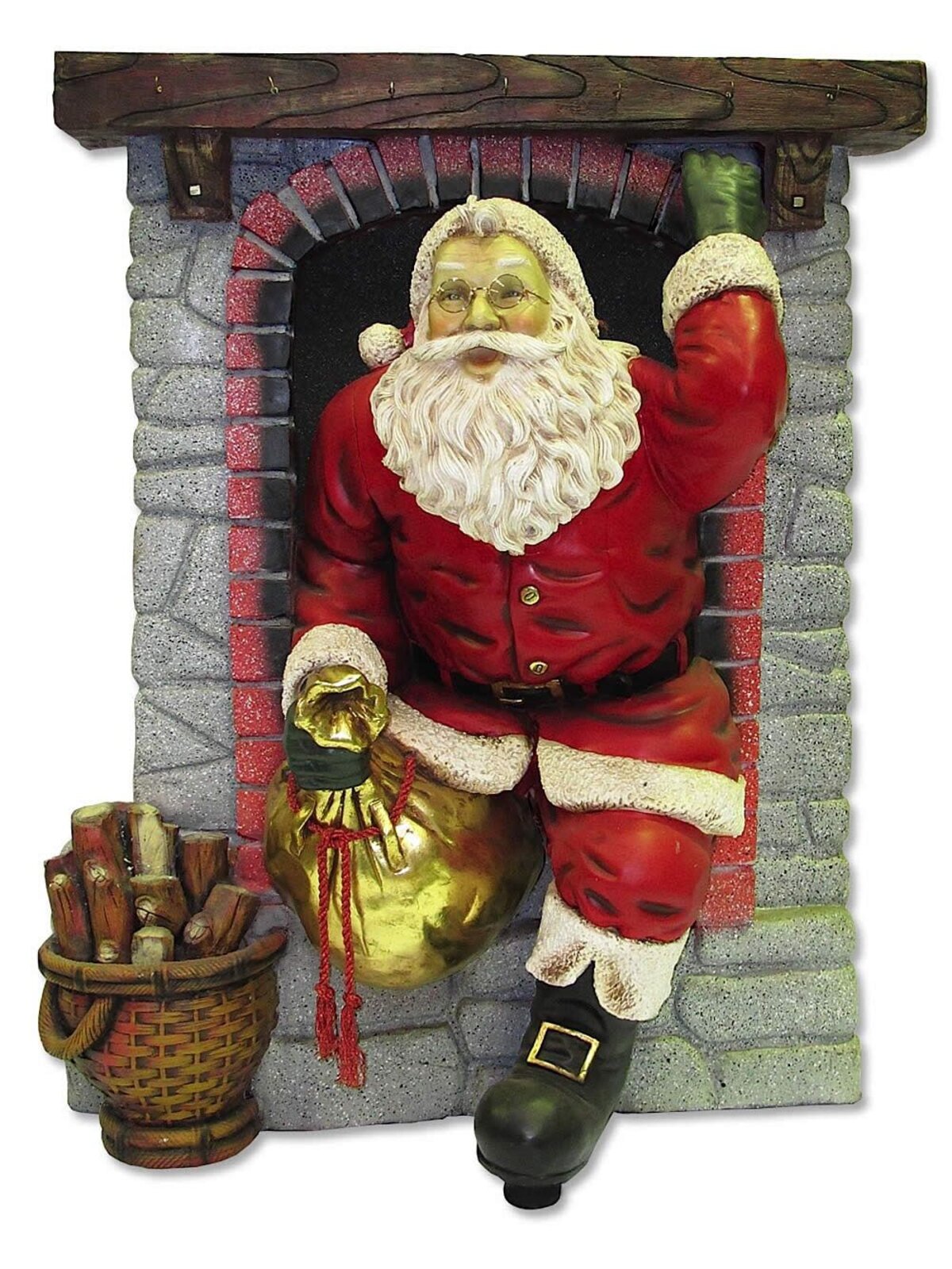 1.5m Life Size Christmas Theme Incredible Santa In The Fireplace Resin Decor