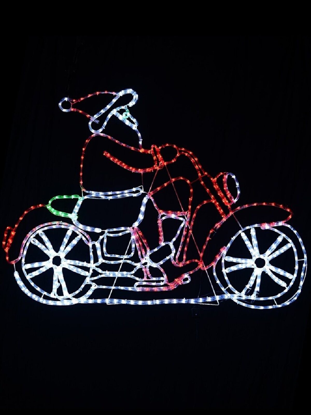 1.5m Santa Riding Motorbike With Cool White, Red & Green LED Light Display