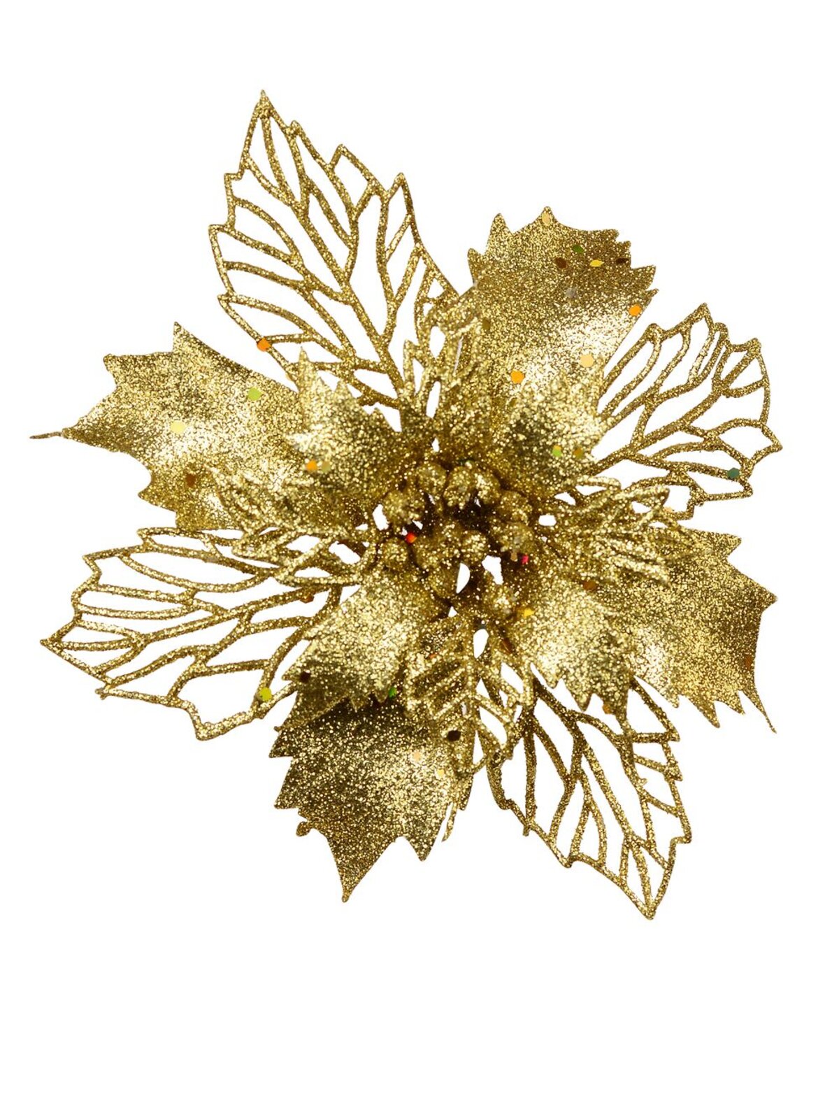 Gold Bract & Leaf Poinsettia Christmas Tree Clip Pick | 18cm