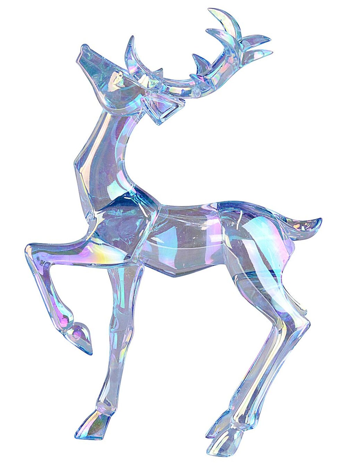 19cm Iridescent Blue Glass Style Standing Reindeer Figurine