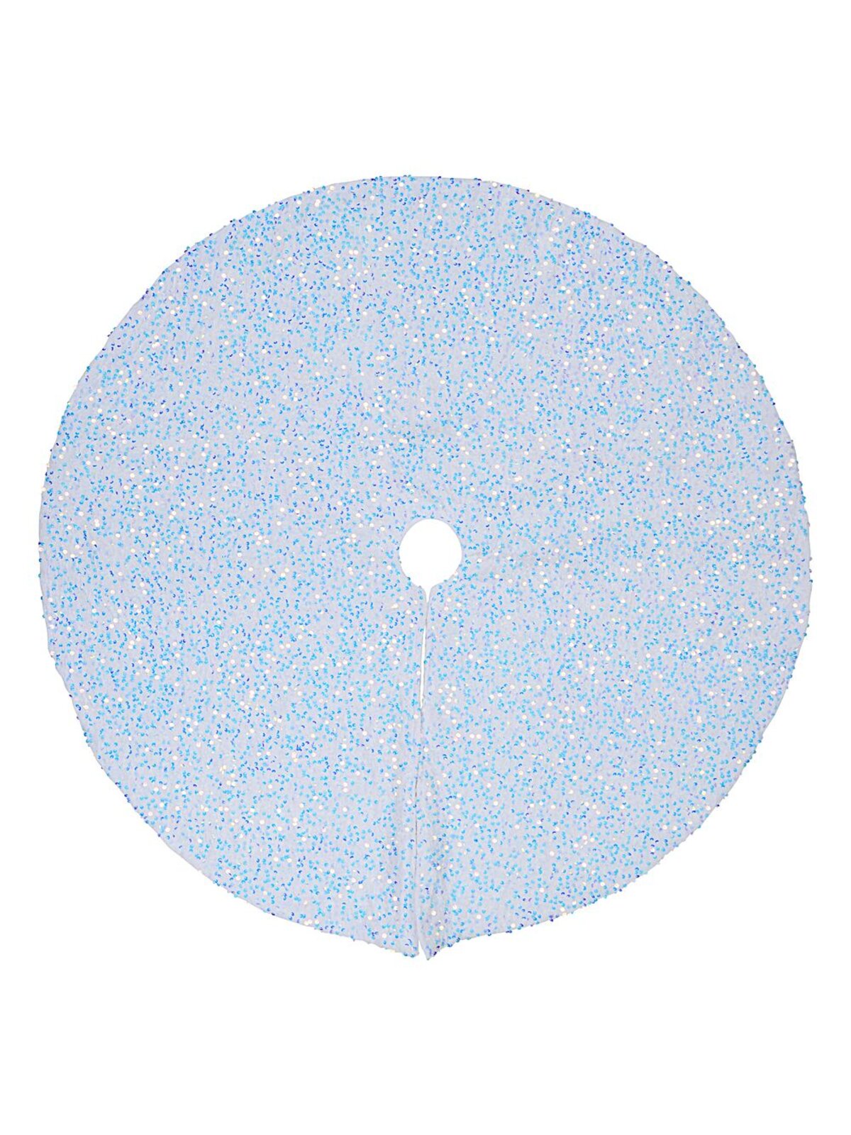 1m White Plush Faux Suede & Iridescent Sequin Christmas Tree Skirt