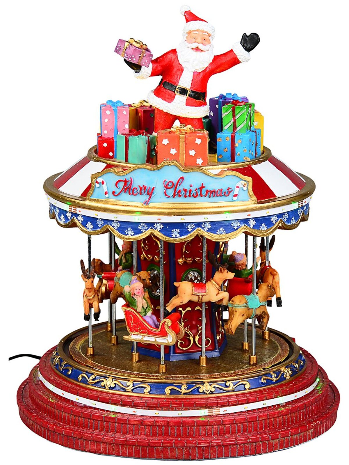 Animated Musical Santa Christmas Carousel With Chasing LED Lights | 27cm