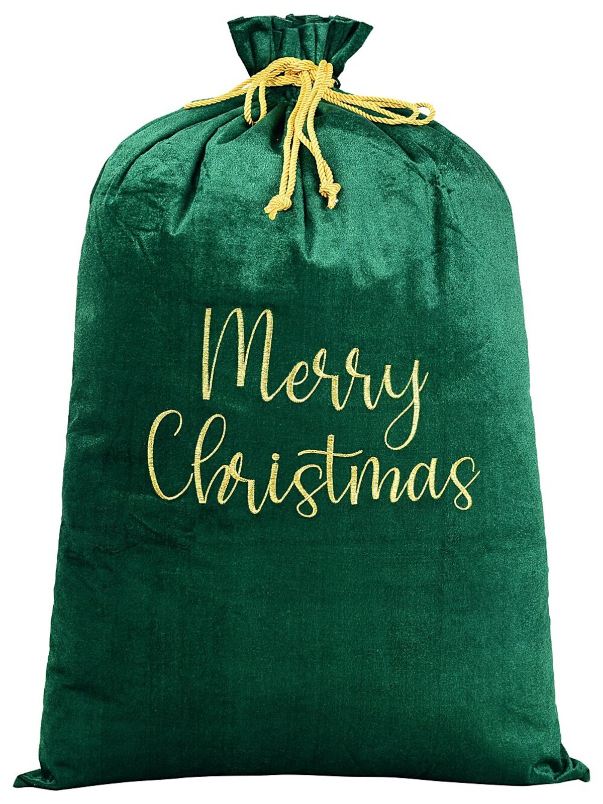 Large Dark Green Velvet Merry Christmas Gold Embroidered Santa Sack | 88cm