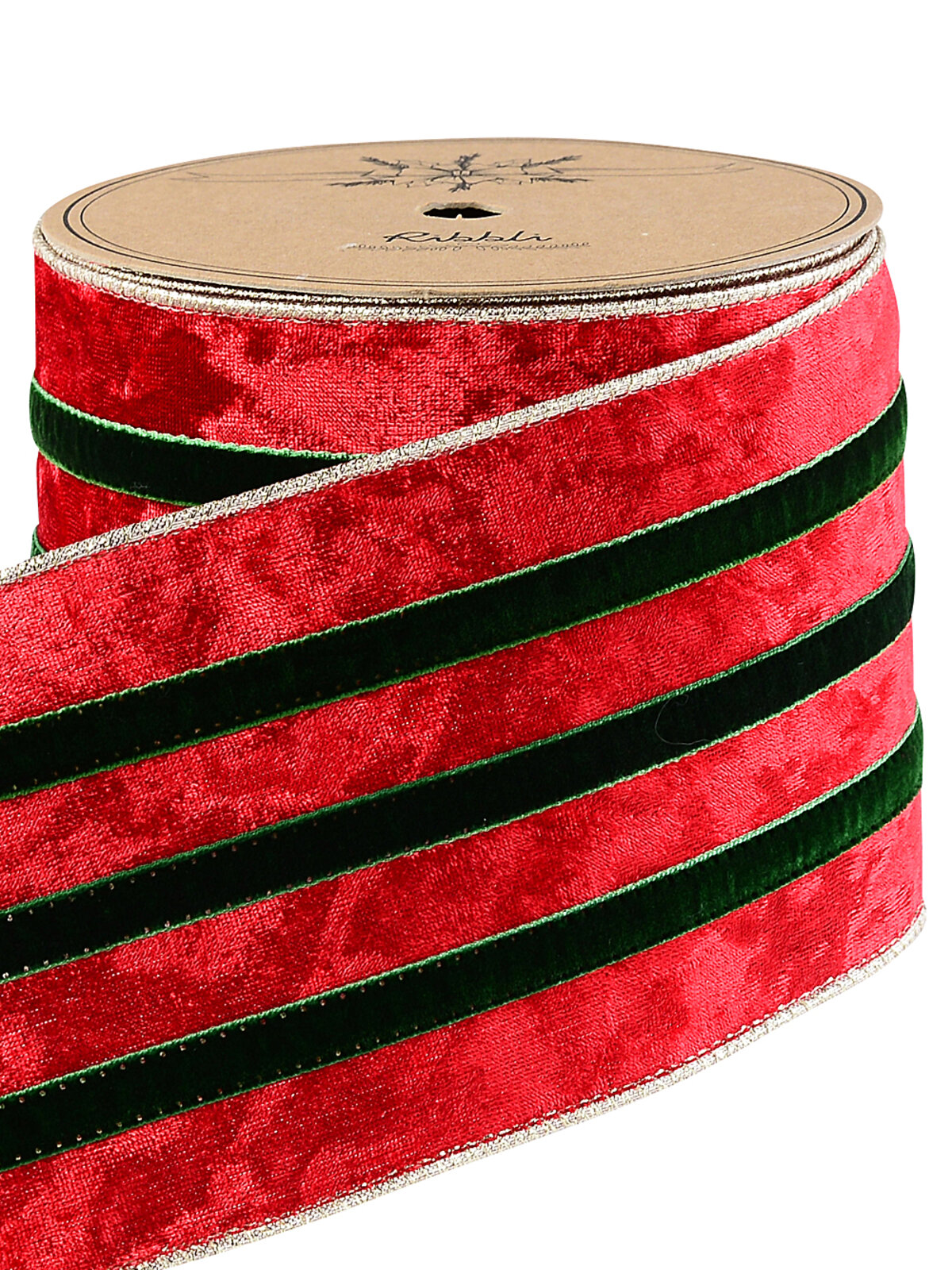 Wired Red & Green Striped Velvet Ribbon Extra Wide Garland | 5m x 10cm