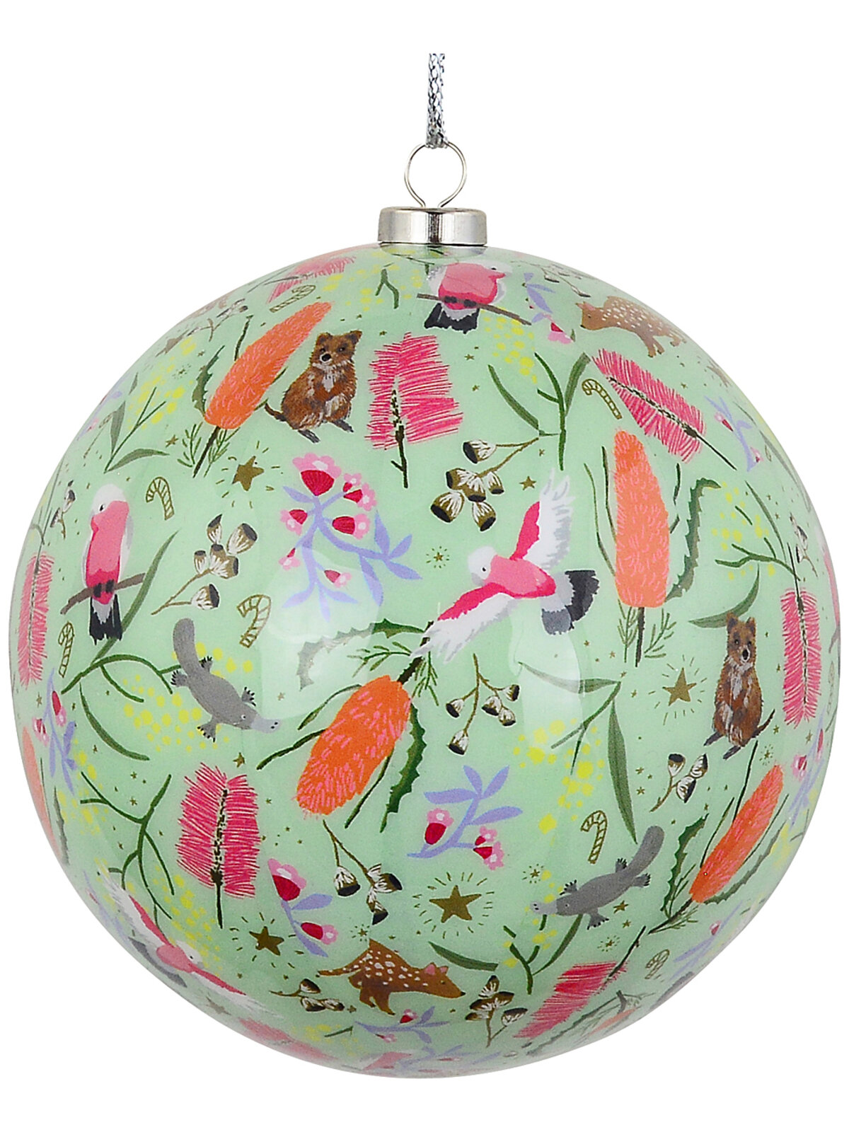 Heritage Mint Green & Pink Signature Decoupage Australiana Bauble | 10cm