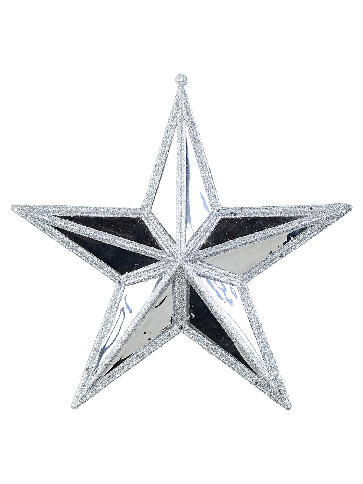 Dynamic Liquid Chrome & Silver Grand Faceted Geometric Star Ornament | 25cm