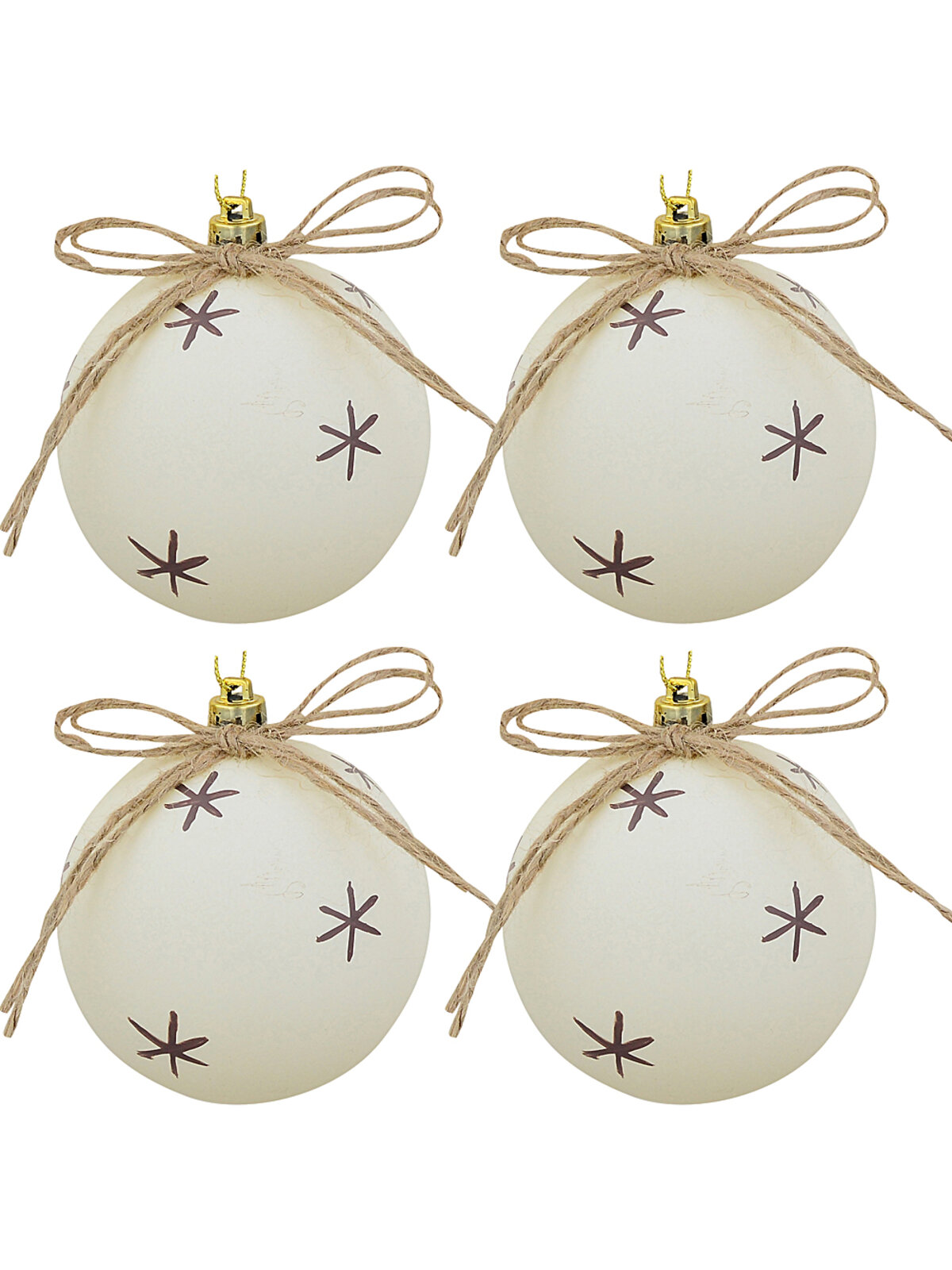 4x Heritage Ivory & Deep Mauve Signature Starburst Jute Bow Baubles | 80mm