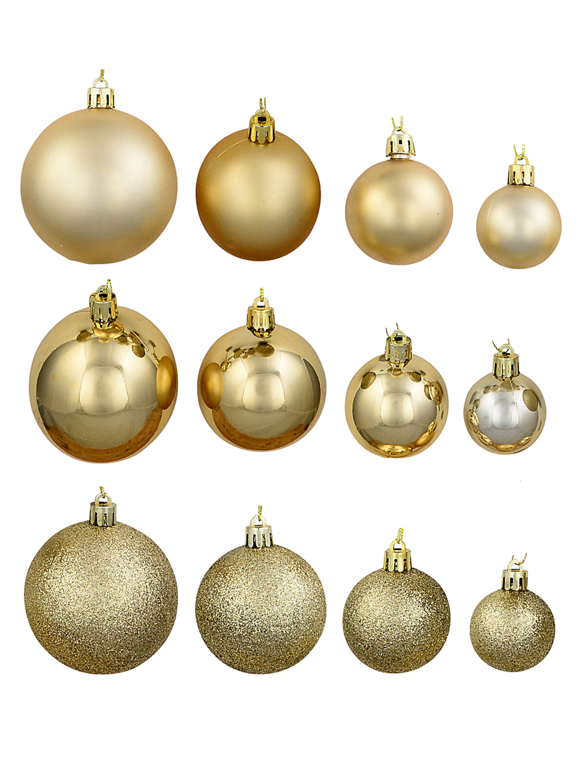 62x Dynamic Gold & Champagne Multi Texture Bauble Mega Pack | 40mm-70mm