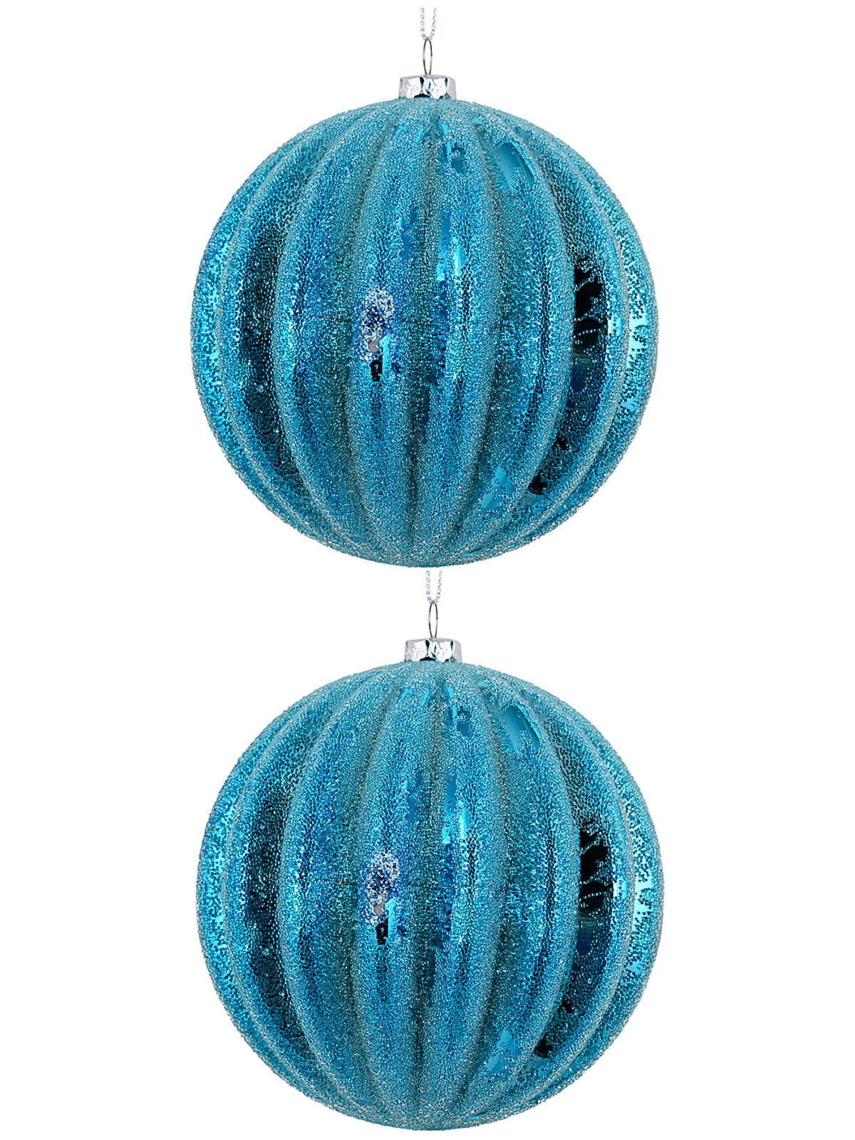 2x Dynamic Turquoise Signature Ridge Textured & Glitter Baubles | 10cm