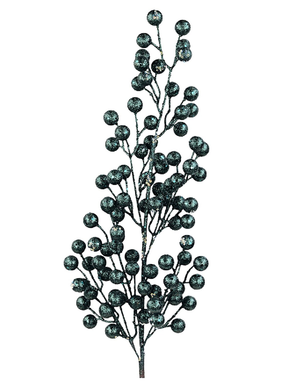Forest Green Glitter & Iridescent Sequin Christmas Berry Spray Stem | 78cm