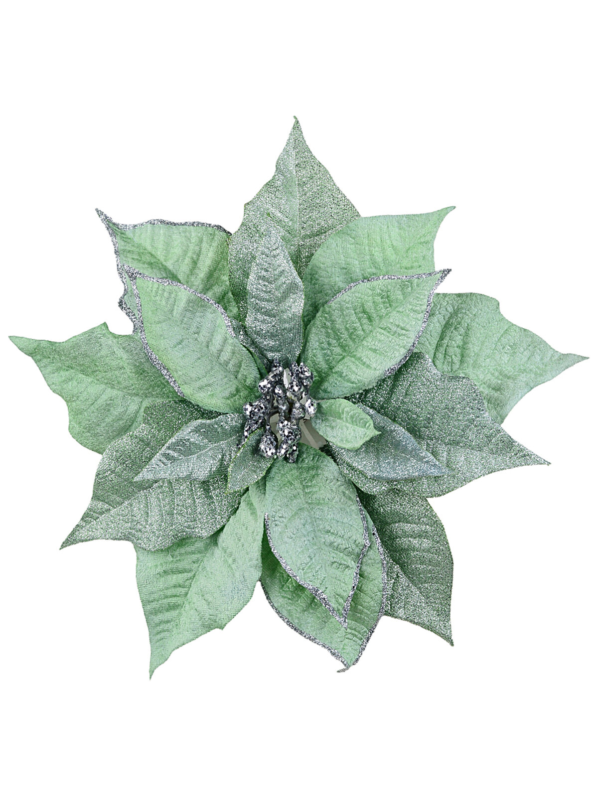 Sage Green Mint Shimmer Layered Poinsettia Christmas Clip Pick | 30cm