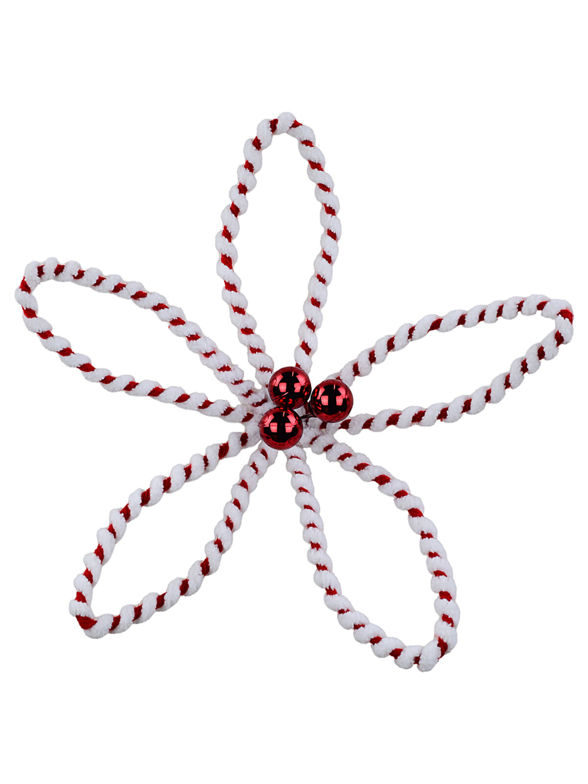 Red & White Chenille Twine Loop Poinsettia Christmas Clip Stem | 26cm