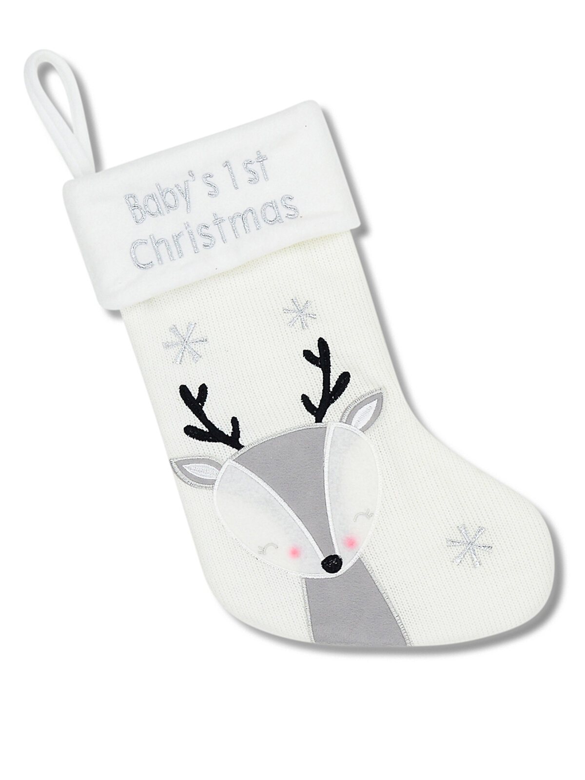 Baby's First Christmas White Knitted Pattern Stocking | 36cm