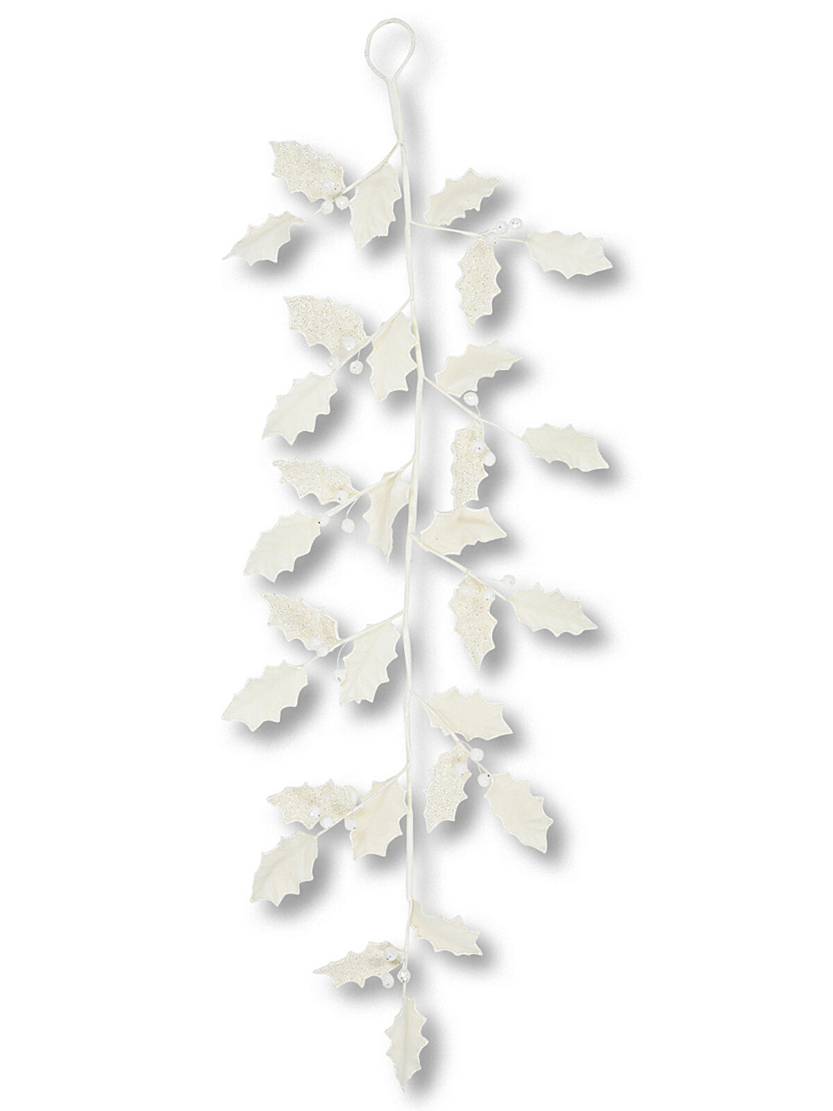 1.2m Pearl White Felt Holly Christmas Vine Garland Silver Glitter & Icicle Details