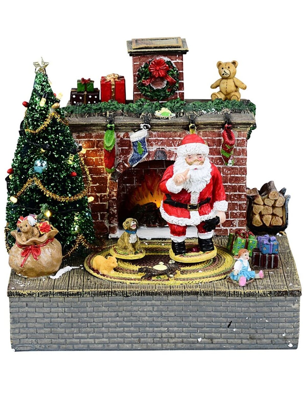 20cm Animated Santa, Toys & Fireplace LED Battery Christmas Village Scene