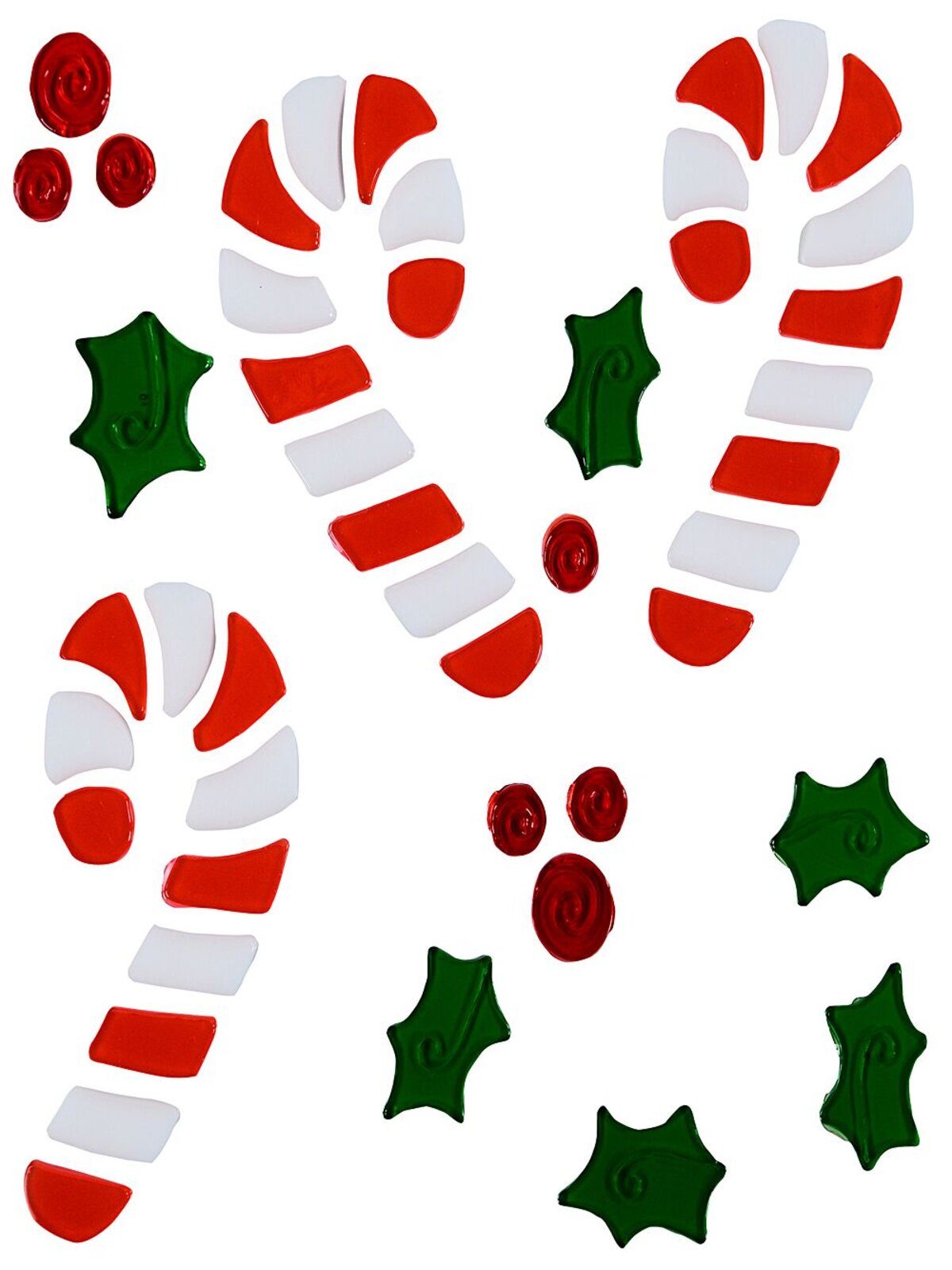 20cm Candy Canes, Berries & Holly Leaves Gel Window Cling