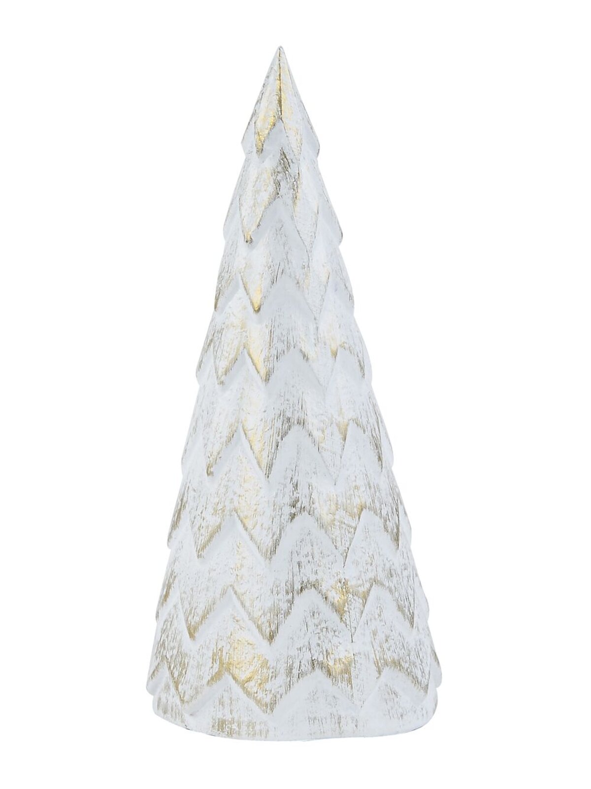 20cm White With Gold Distressed Look Cone Shape Tabletop Tree
