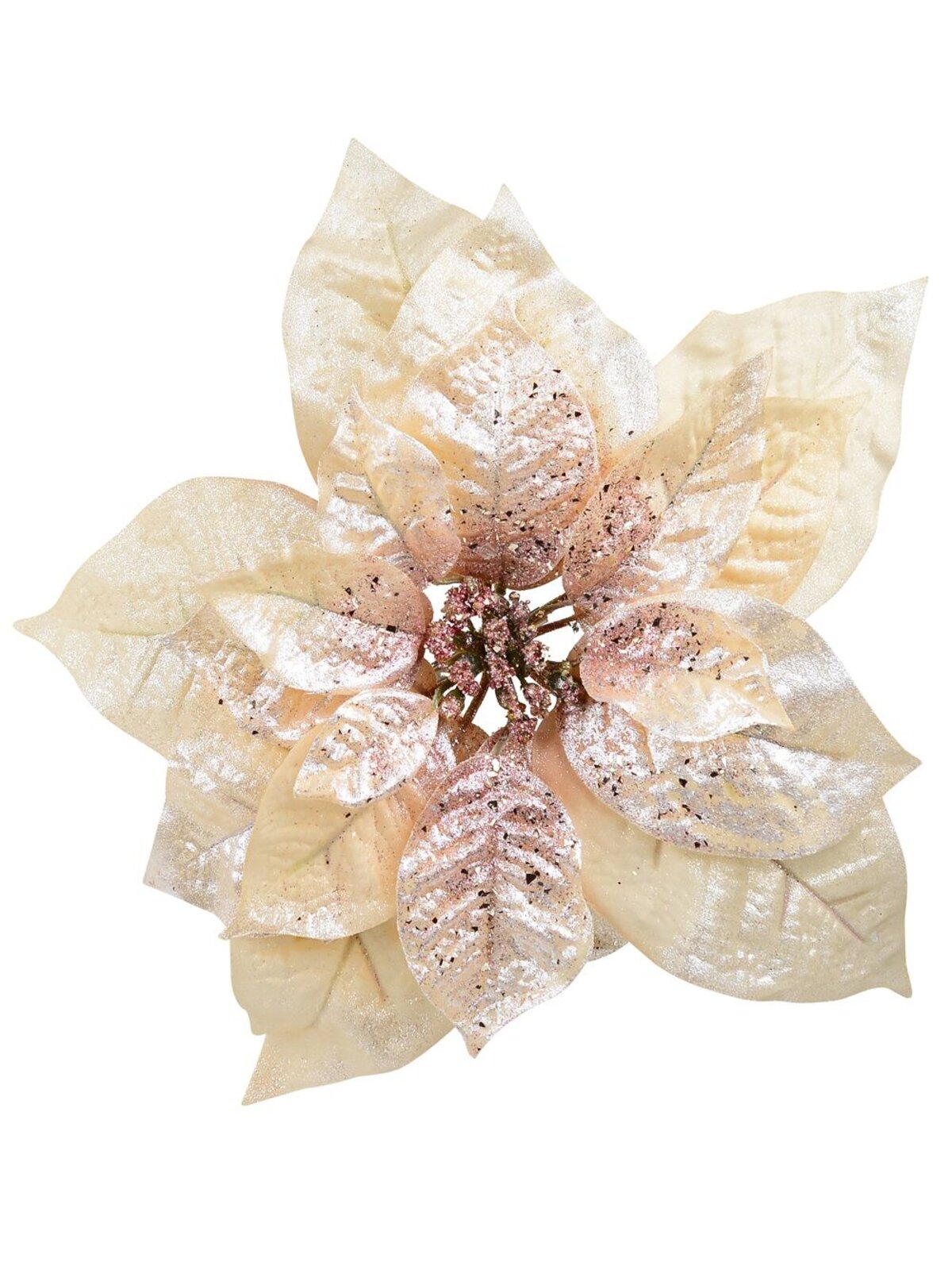 Peach Pink With Rose Gold Poinsettia Christmas Tree Clip Pick | 22cm