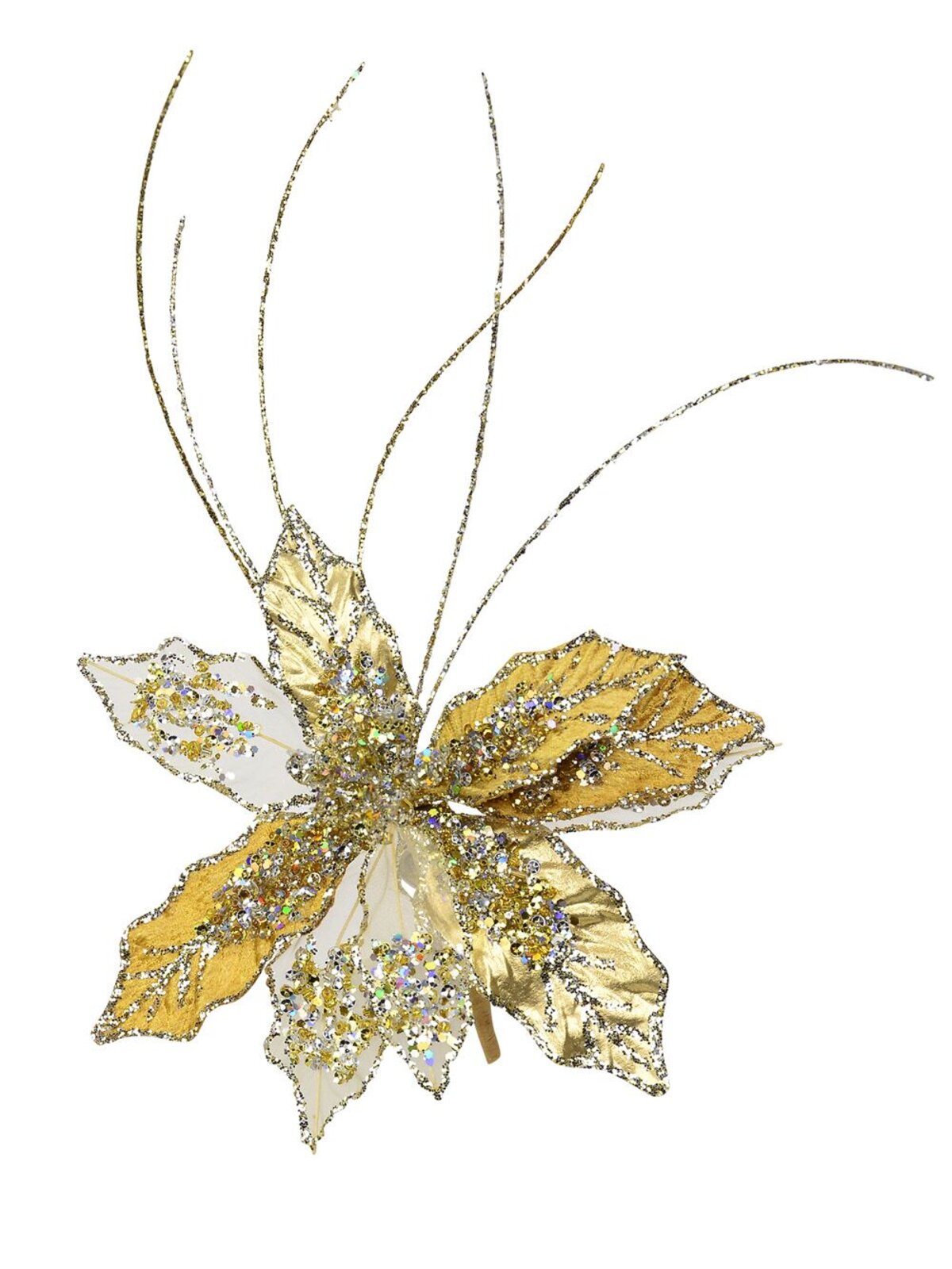 Gold & Platinum Cactus Flower Christmas Tree Clip Pick | 25cm