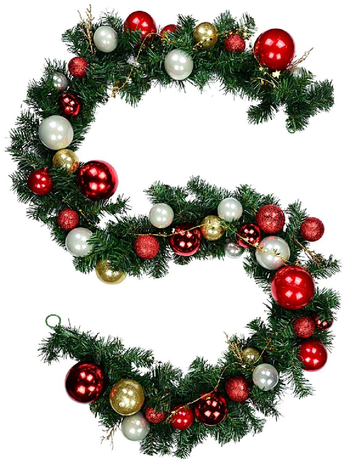 2.7m Decorated Red & Gold Bauble Christmas Garland | Star Ribbon & Twigs
