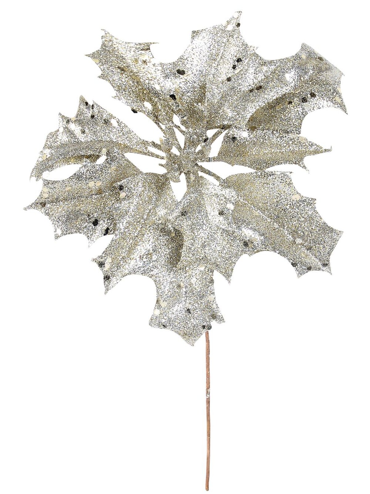 Champagne Holly Leaf Flower Christmas Tree Stem Pick | 28cm