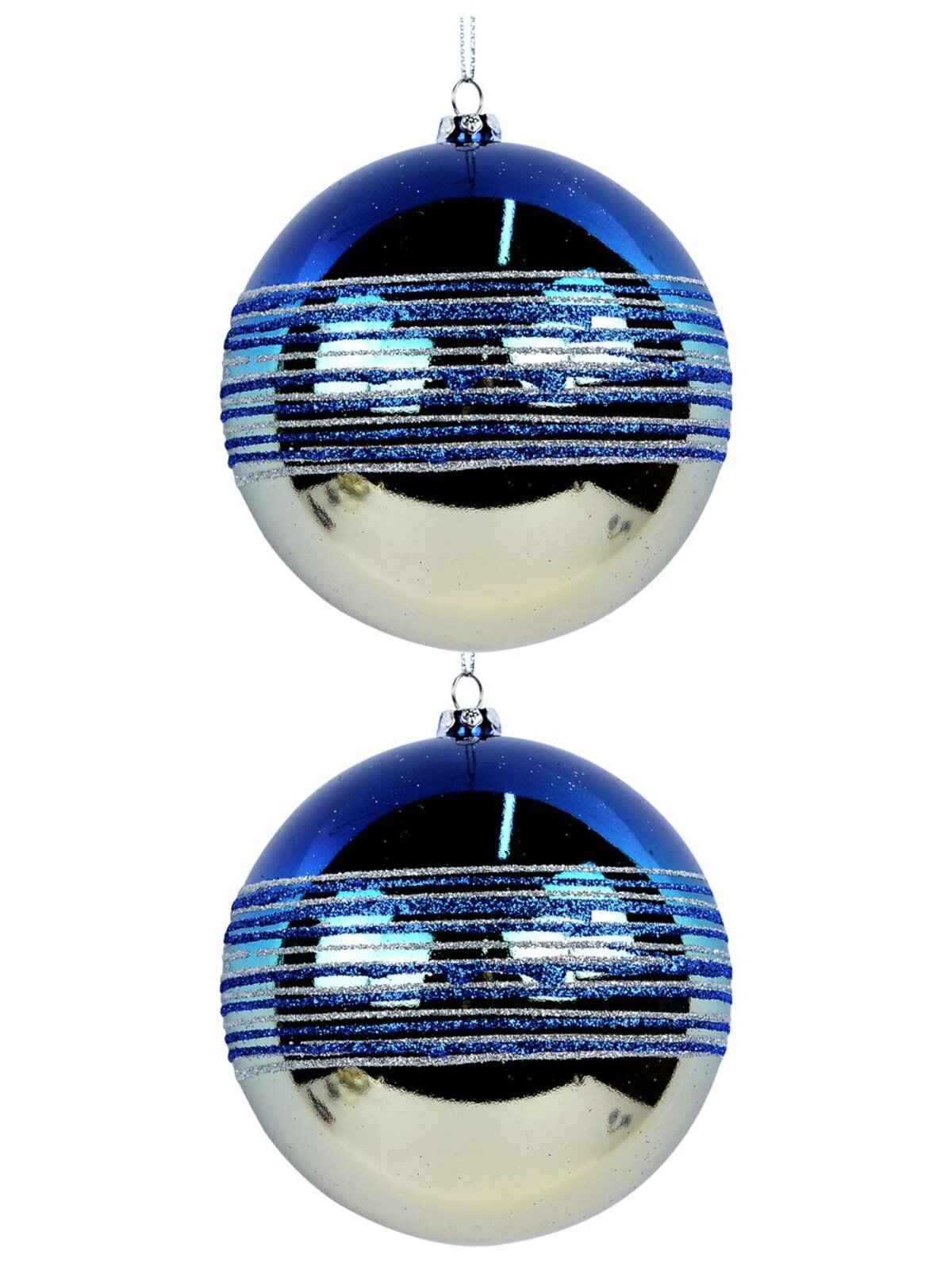2x Dynamic Champagne & Blue Signature Gradated Glitter Baubles | 10cm