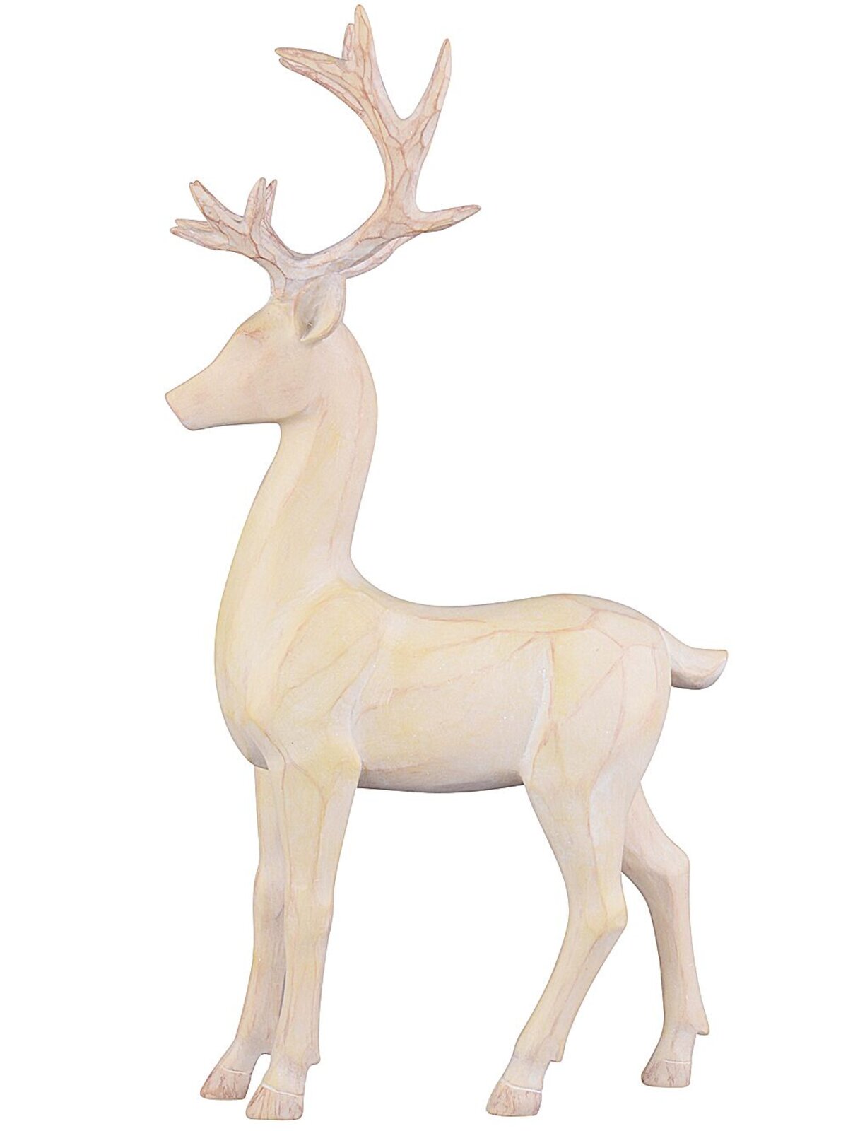 36cm Carved Wood Style Standing Reindeer Resin Figurine