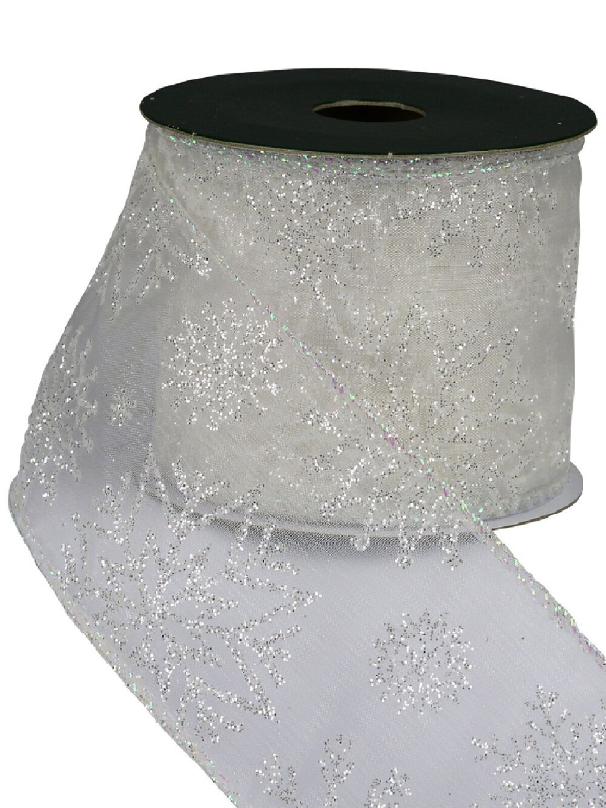 3m Silver Snowflake Pattern On Sheer White Wide Cut Ribbon