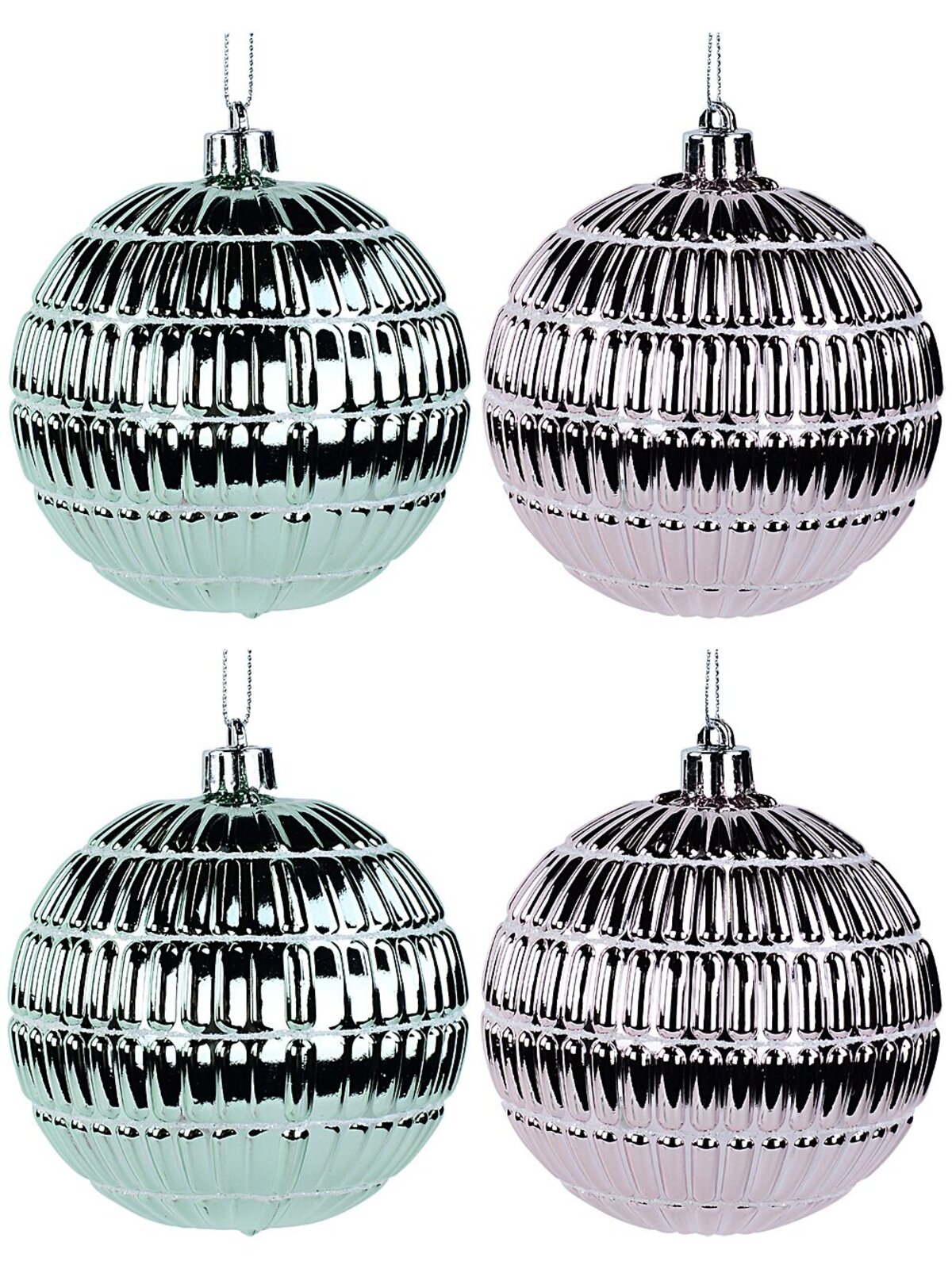 4x Dynamic Pink & Teal Signature Ridge Textured Baubles | 10cm
