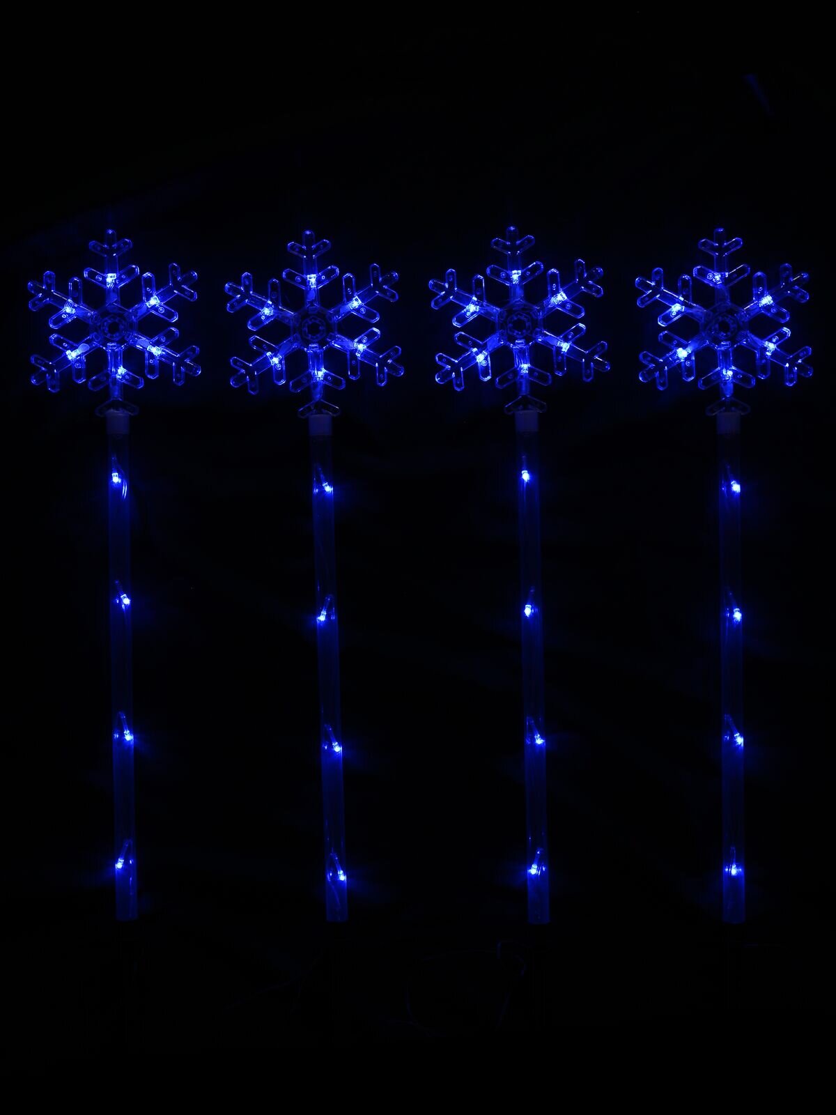 4x Solar LED Christmas Snowflake Path Lights - Blue Garden Stakes | 67cm