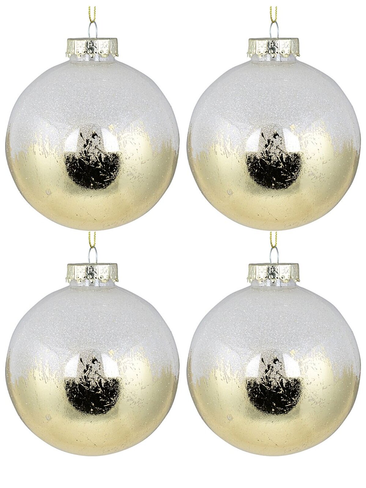 4x Timeless Glossy Gold Signature Glitter Snow Baubles | 10cm
