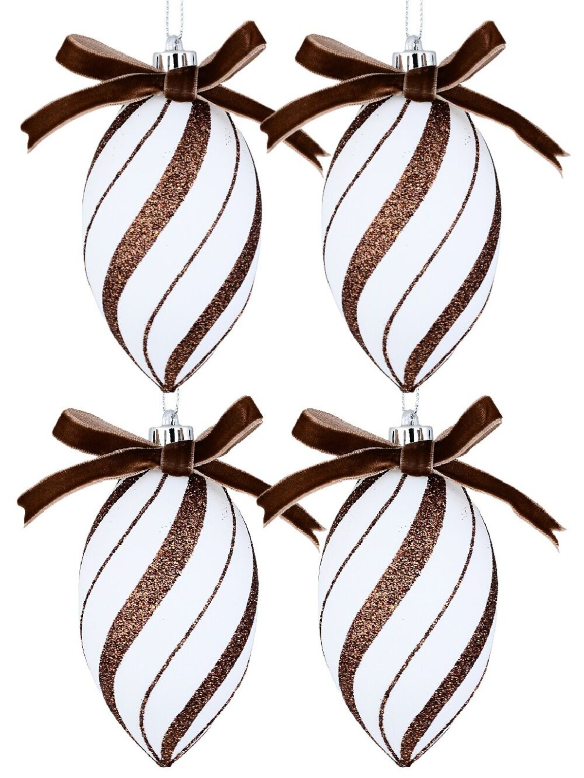 4x White & Brown Candy Swirl Whimsical Finial Drops | 12cm