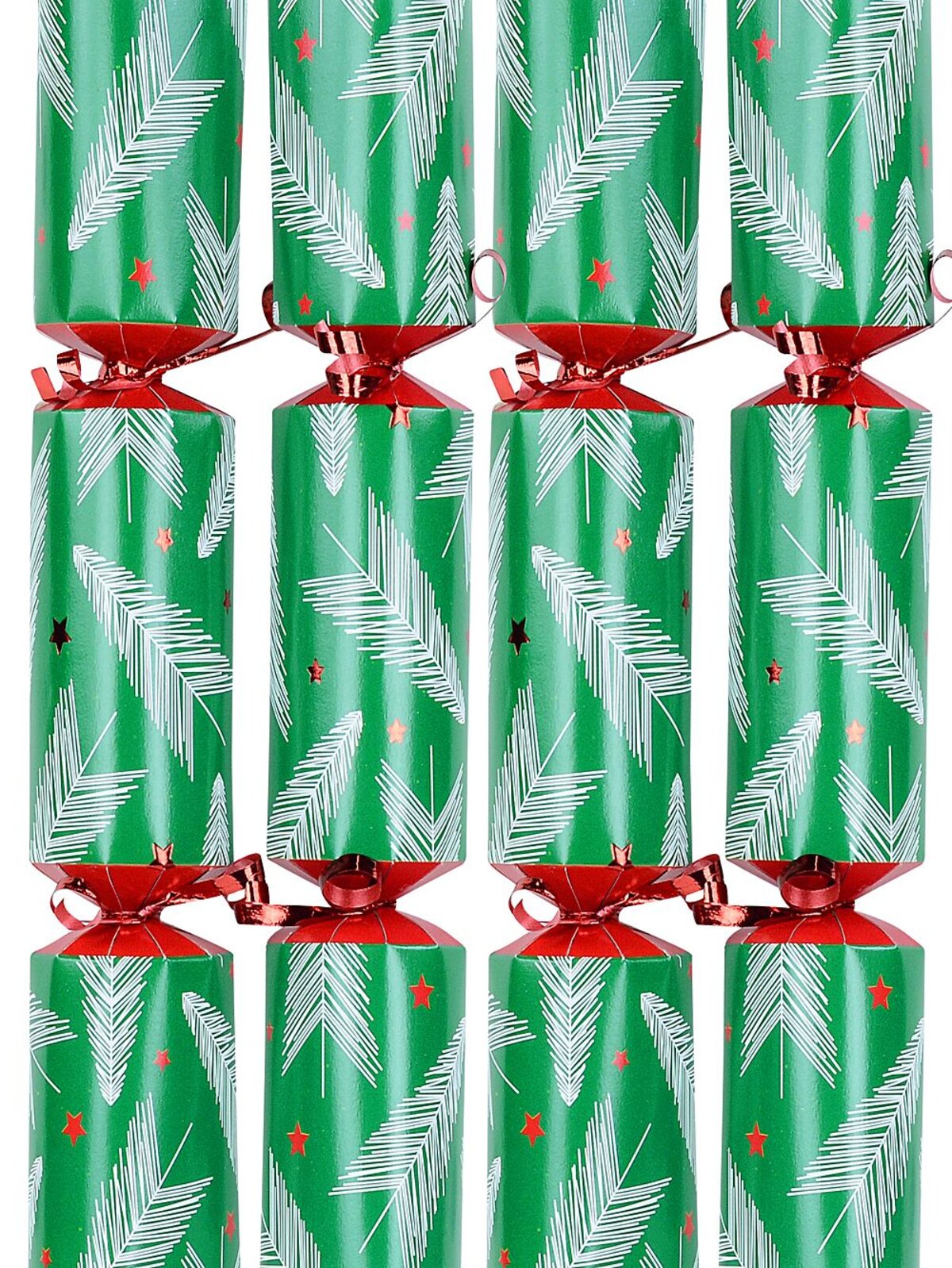 50x White Pine Trees On Green With Stars Christmas Bon Bons (Crackers) | 30cm